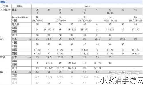 日本尺码与欧美尺码对照表-全面解析日本尺码与欧美尺码的完美对应关系