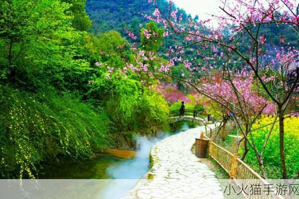 桃花洞口已是溪水潺潺如诗如画 1. 桃花洞口溪水潺潺，诗意盎然的春日胜景